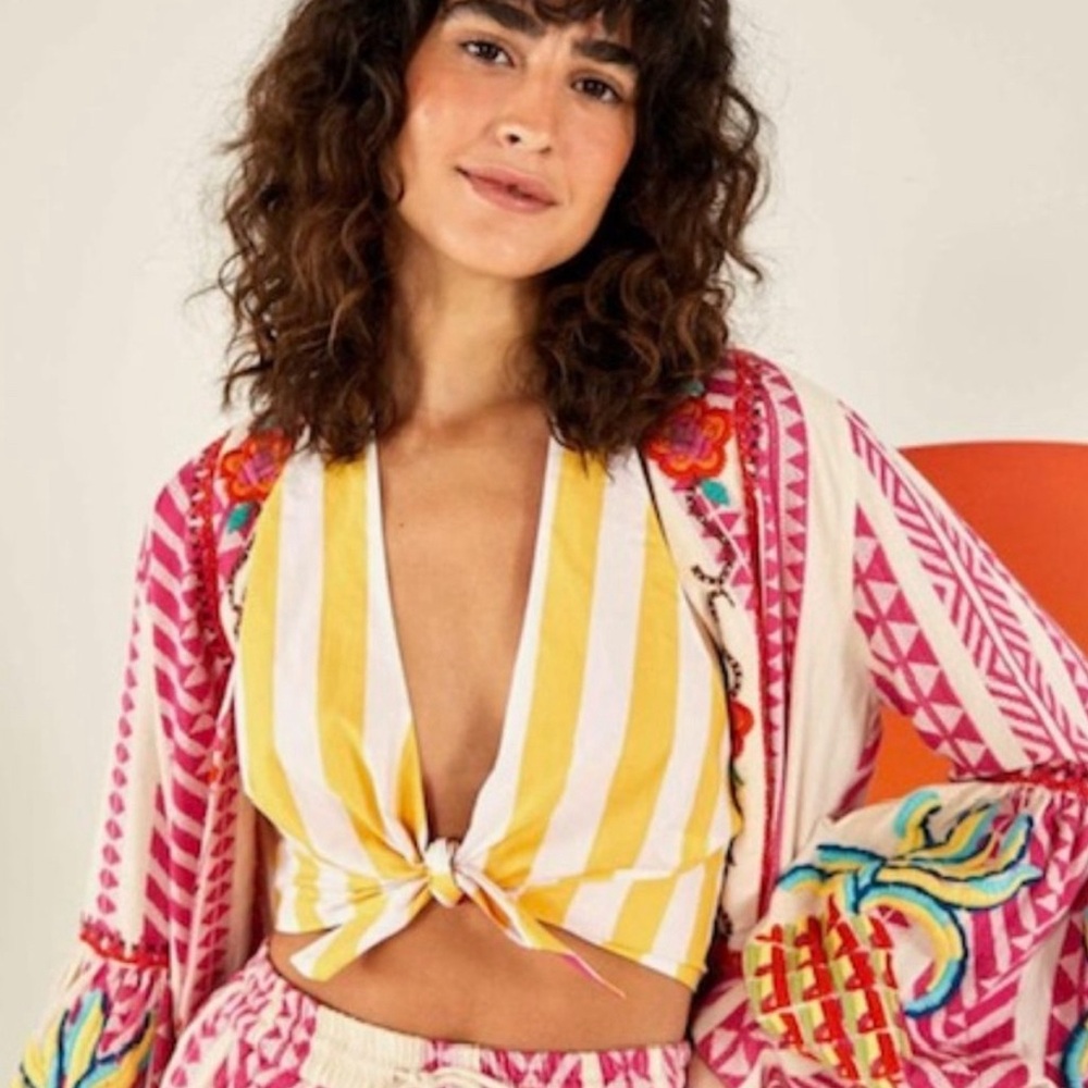 Farm Rio new with tags Pink and Yellow Reversible Striped Women's Top